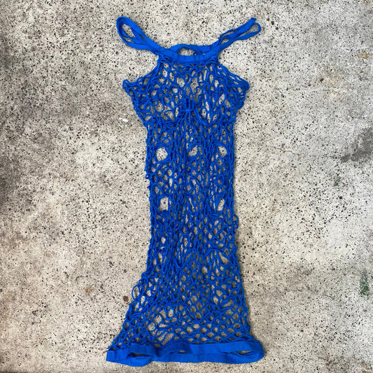 Vintage 2000's Festival Blue Fishnet Effect Mini Dress (S)