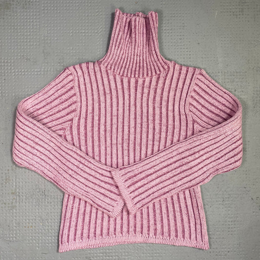 Vintage 2000's Downtown Girl Pink Turtleneck Ribbed Knit Jumper (M)