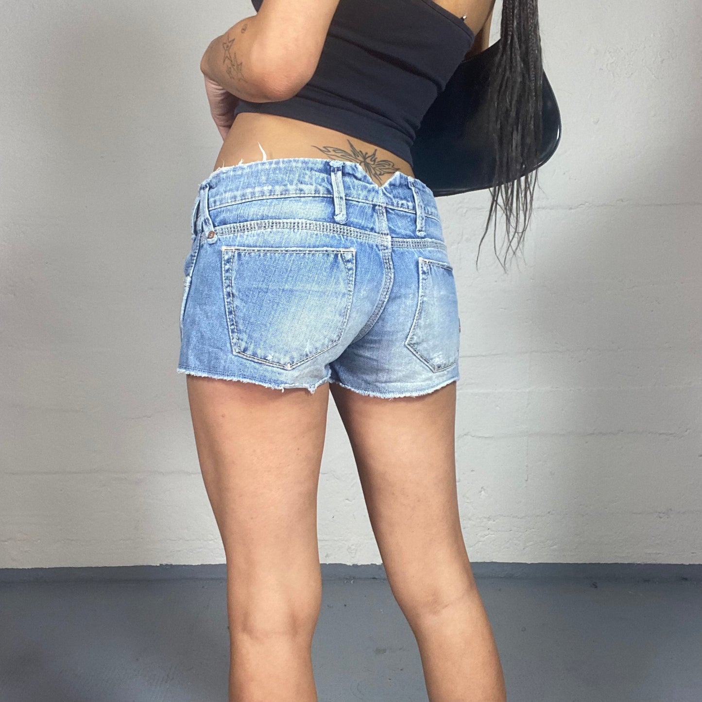 Vintage 2000's Downtown Girl Denim Low Waist Micro Shorts (S)
