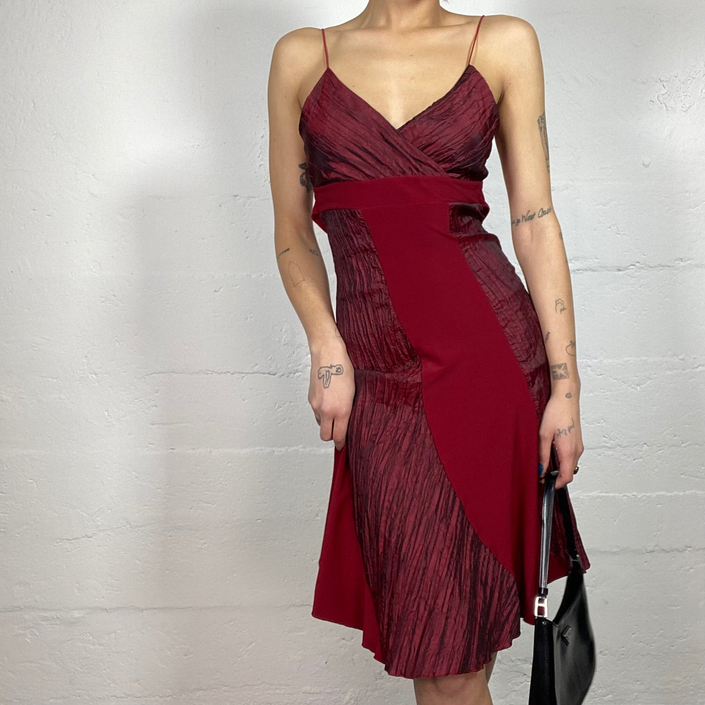 Vintage 90's Buffy The Vampire Slayer Garnet Asymmetric Cut Dress with Textured Material (S)