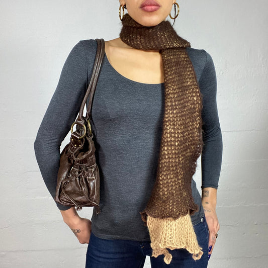 Vintage 2000's Camel and Brown Crochet Layered Scarf