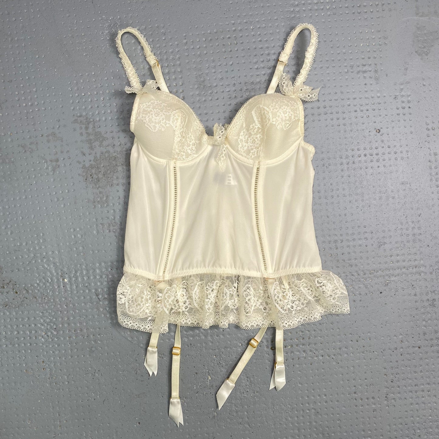 Vintage 90's Lingerie White Lace Corset Top with Ribbon Detail (S)