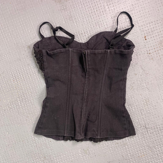 Vintage 2000's Cyber Brown Top with Ruffled Front Detail (S)