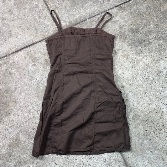 Vintage 2000's Grunge Brown Cargo Mini Dress with Button Detail (S)