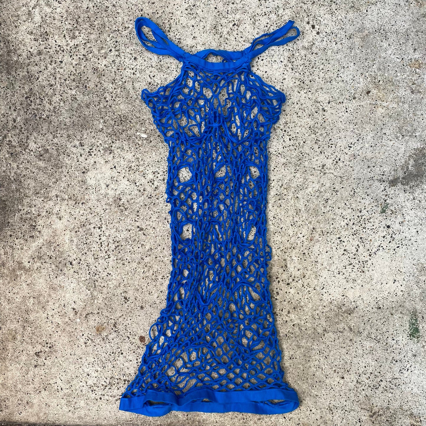 Vintage 2000's Festival Blue Fishnet Effect Mini Dress (S)