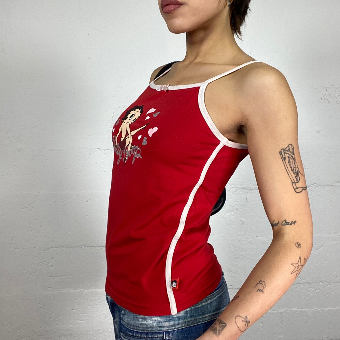 Vintage 2000's Betty Boop Sleaze Girl Red Cami Top with Cartoon Print Detail (M)