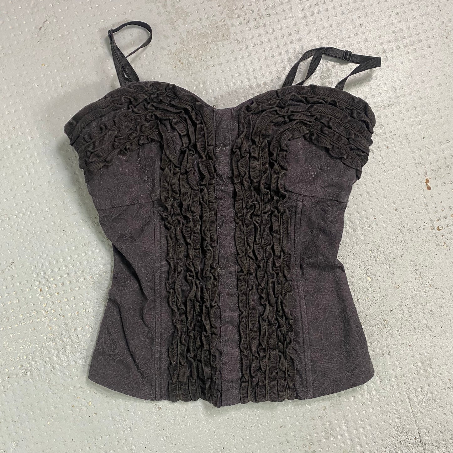 Vintage 2000's Cyber Brown Top with Ruffled Front Detail (S)