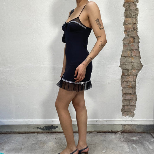 Vintage 90's Lingerie Black Cami Dress with Mesh Trim (S)