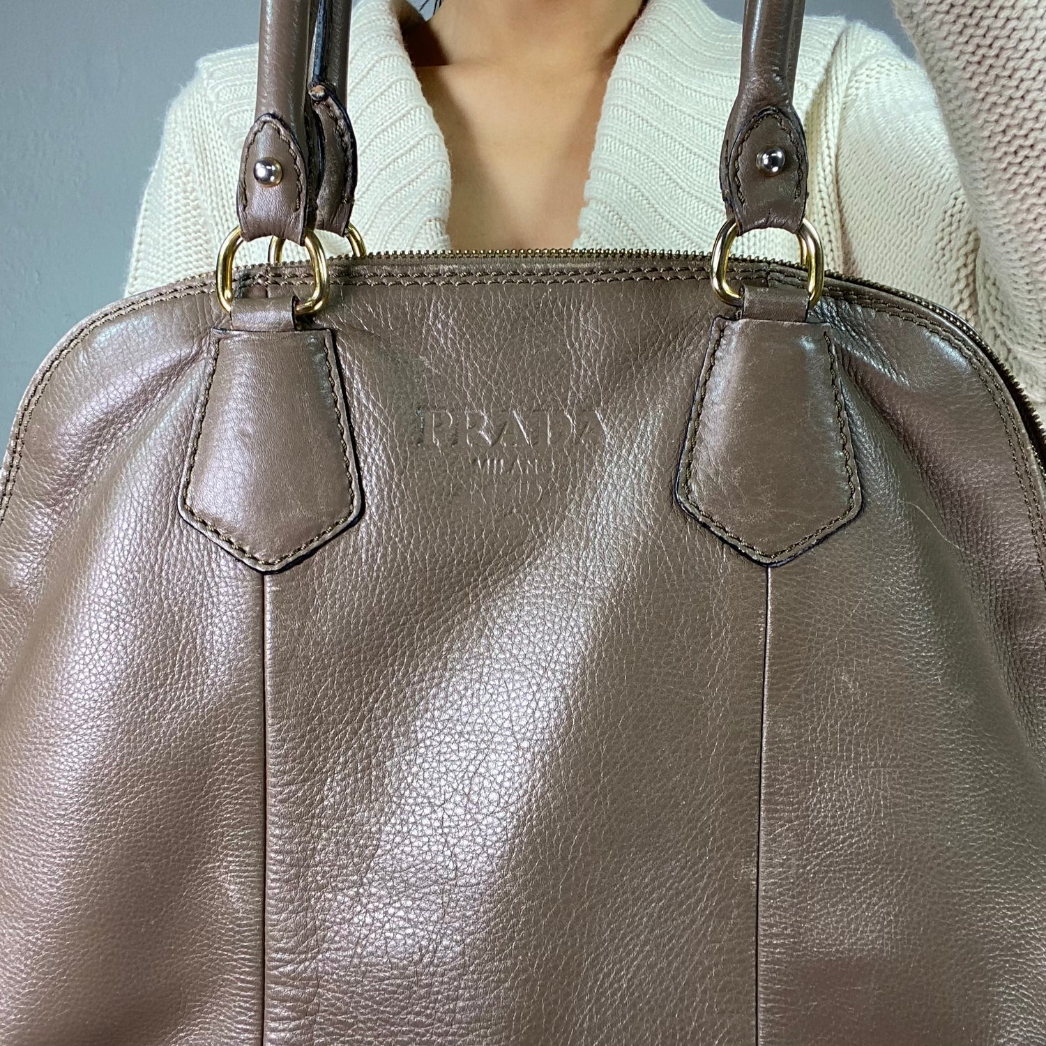 Prada brown hotsell leather tote bag