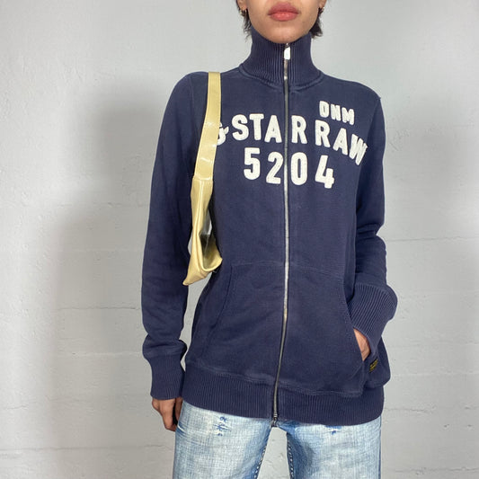 Vintage 90's G-Star College Navy Blue Zip Up Sweater with Brand Typography Detail (M/L)