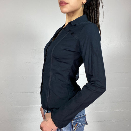 Vintage 2000's Corpcore Black Longsleeve Button Up Shirt (S)