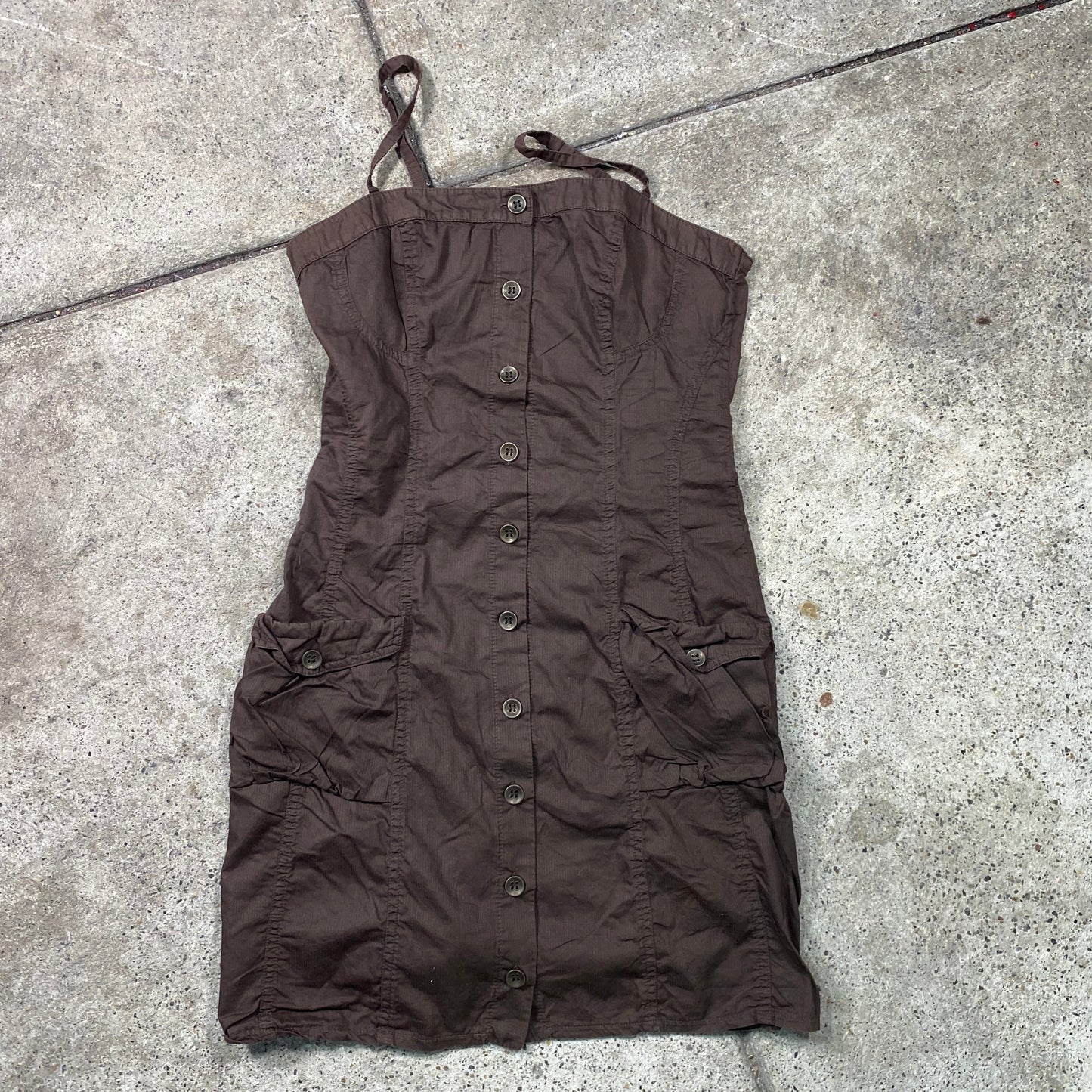 Vintage 2000's Grunge Brown Cargo Mini Dress with Button Detail (S)