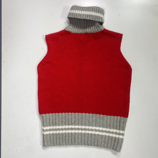 Vintage 90's Downtown Girl Red Knitted Highneck Vest Top with Grey '25' Print (S)