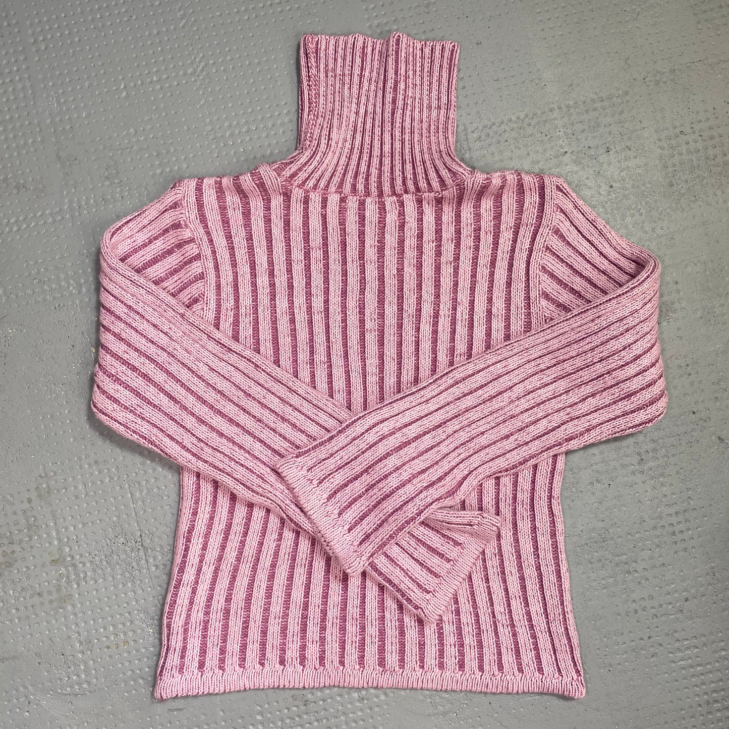 Vintage 2000's Downtown Girl Pink Turtleneck Ribbed Knit Jumper (M)