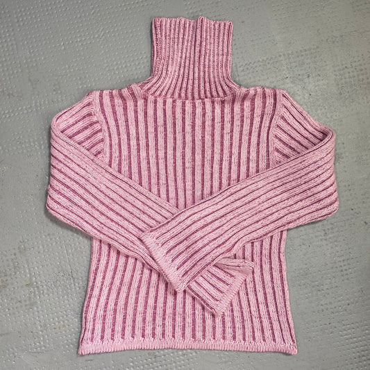 Vintage 2000's Downtown Girl Pink Turtleneck Ribbed Knit Jumper (M)