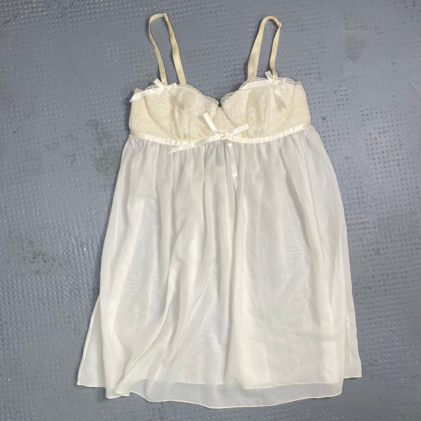 Vintage 90's Lingerie White Mesh Blouse Top with Ribbon Detail (S)