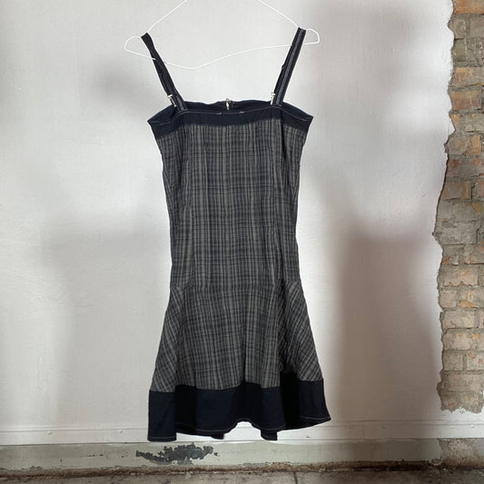 Vintage 2000's Gothic Grey Plaid Cargo Dress with Buckle Strap Details (XS/S)