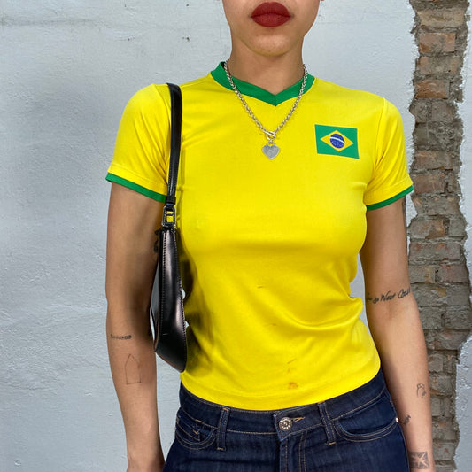 Vintage 2000's Football Core Yellow Brasil Tricot Shirt (XS)