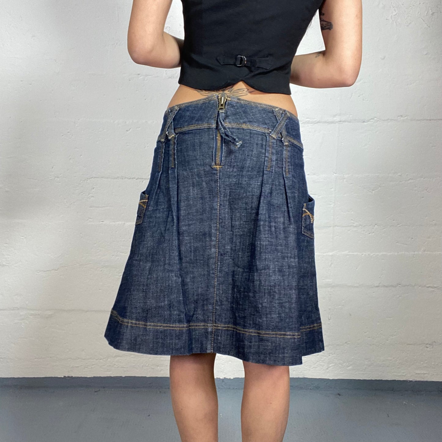 Vintage 90's College Girl Denim Midi Balloon Skirt (S/M)