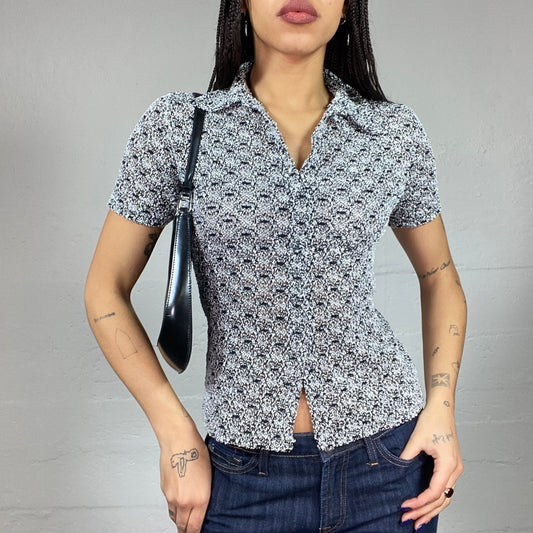 Vintage 2000's Classic Black Button Up Top with Print Detail (S)