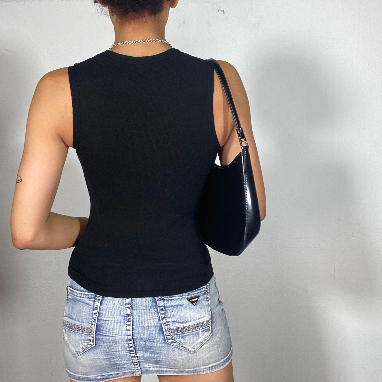 Vintage 2000's Funky Back High Neck Tank Top with Eyelet Details (S)