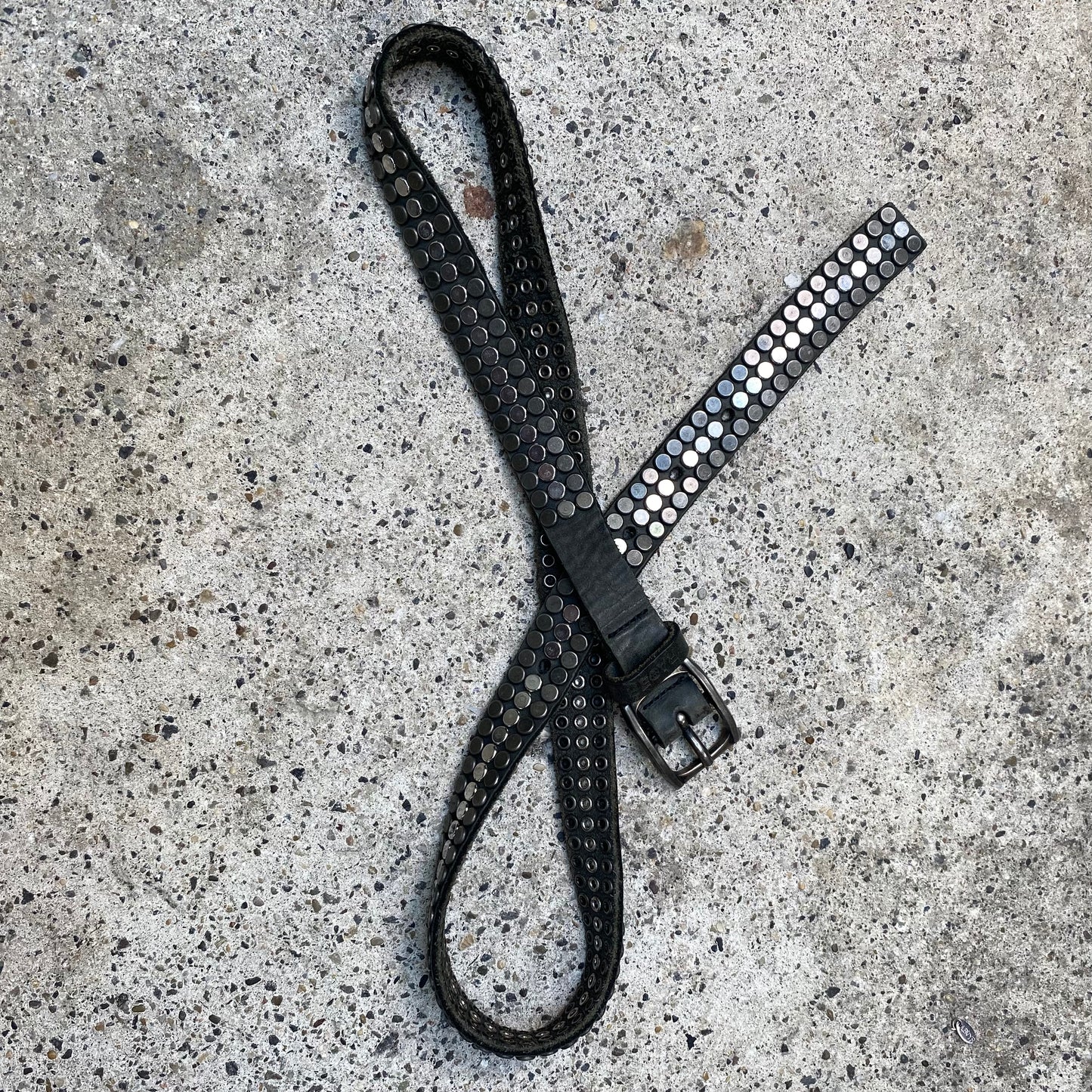 Vintage 2000's Sleaze Black Belt with Silver Studs Detail