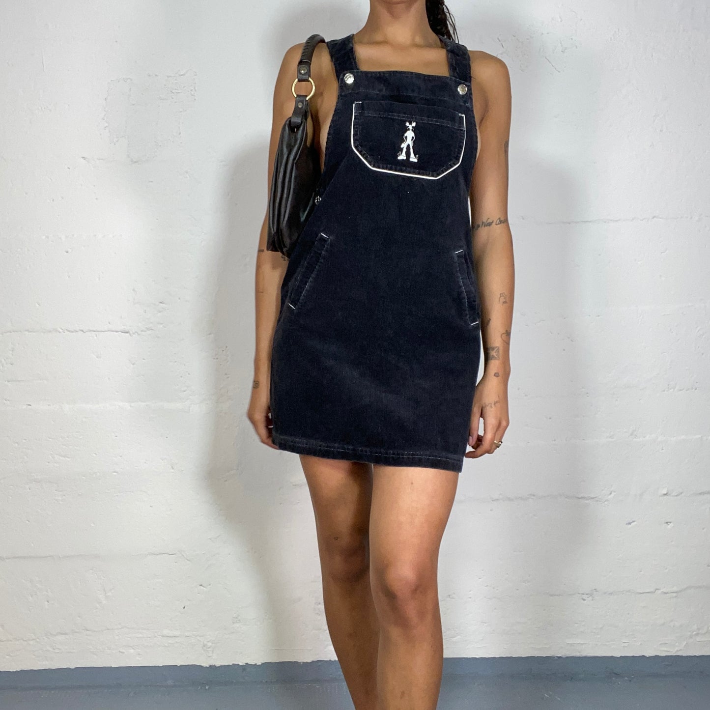 Vintage 2000's Black Mini Cargo Dungaree Dress with Pocket Detail (S)