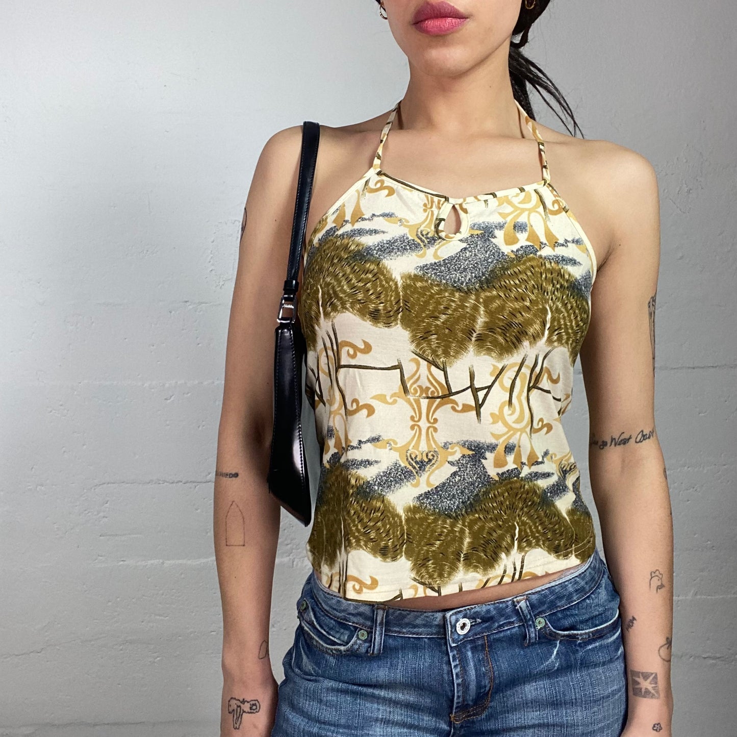 Vintage 2000's Boho Yellow Top with Ethnic Print (S)