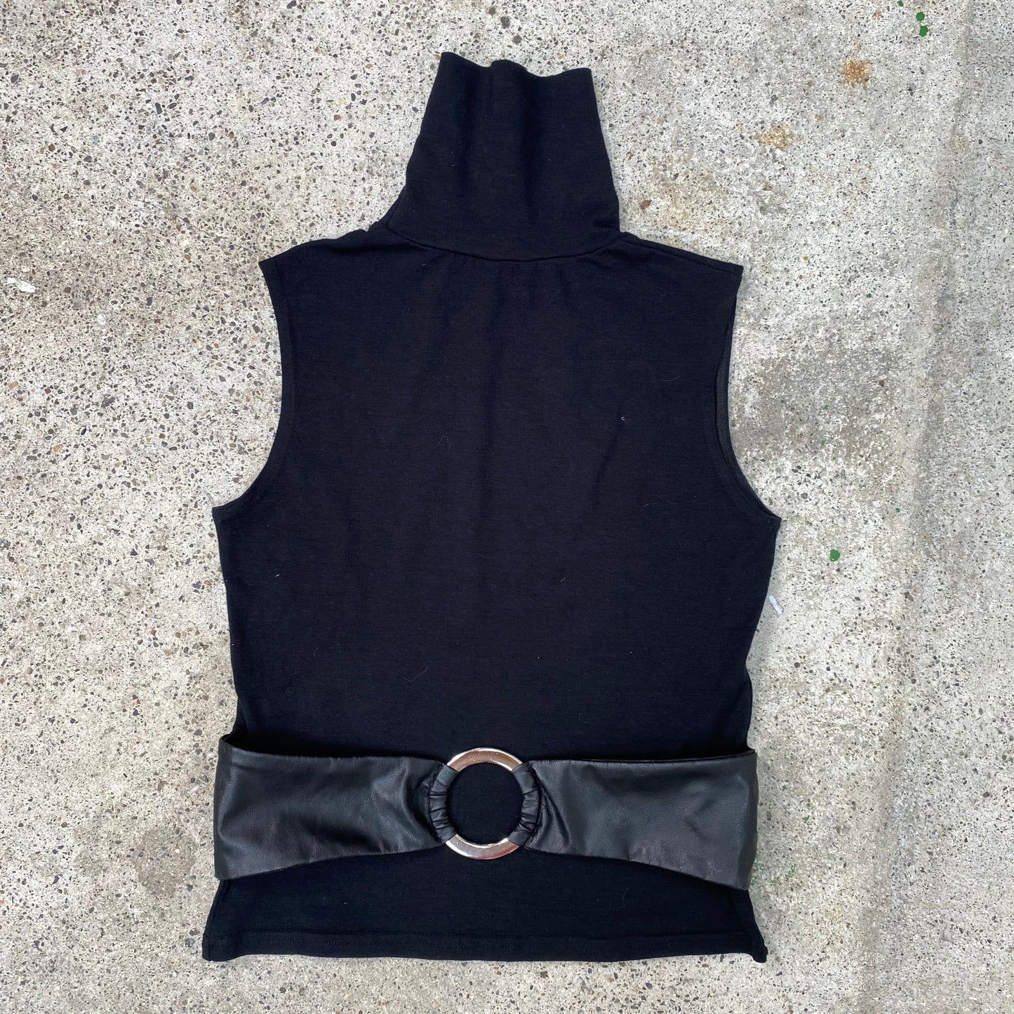 Vintage 2000's Model Off Duty Black Sleeveless Turtleneck with Waist Belt Detail (S)