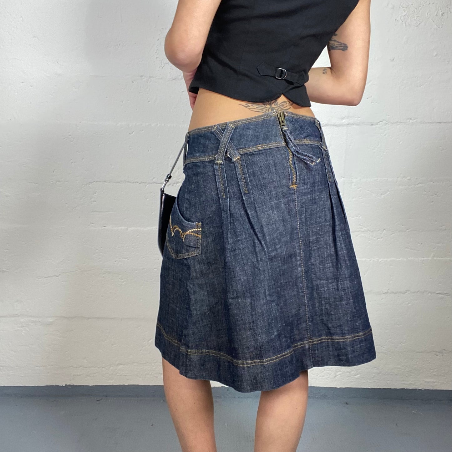 Vintage 90's College Girl Denim Midi Balloon Skirt (S/M)