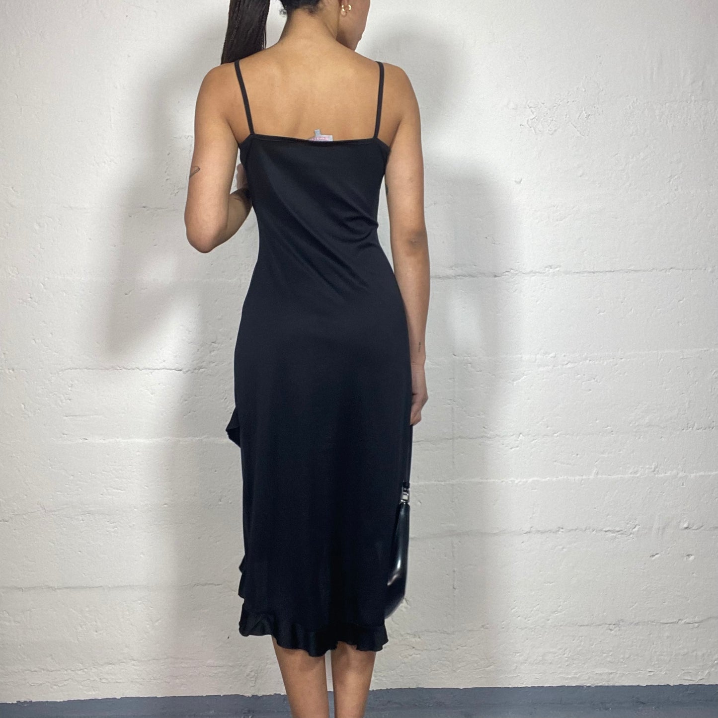 Vintage 2000's Clubwear Black Asymmetric Dress with Deconstructed Frills Detail (S)