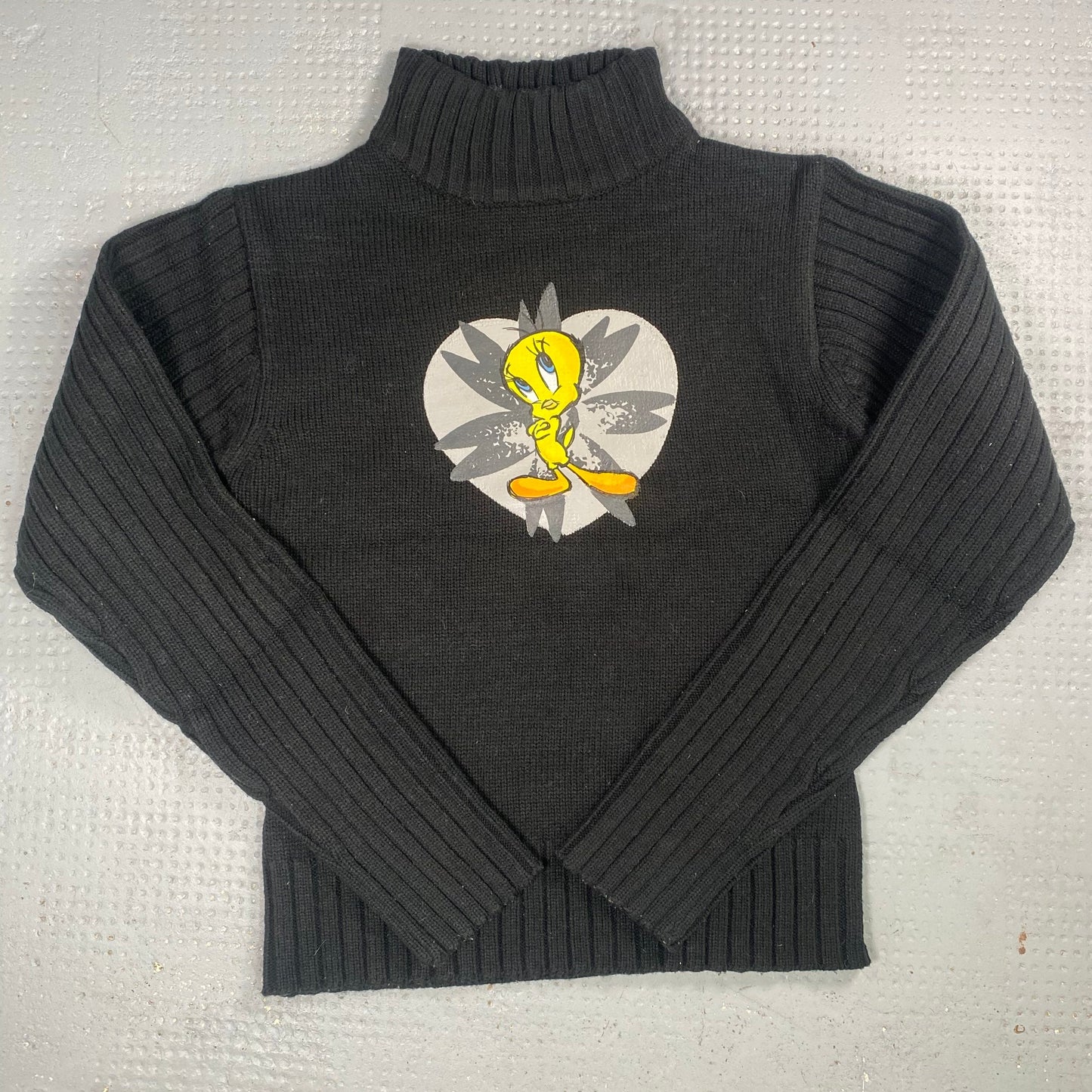 Vintage 90's Cute Grey Knitted Pullover with Tweety Print (XXS)