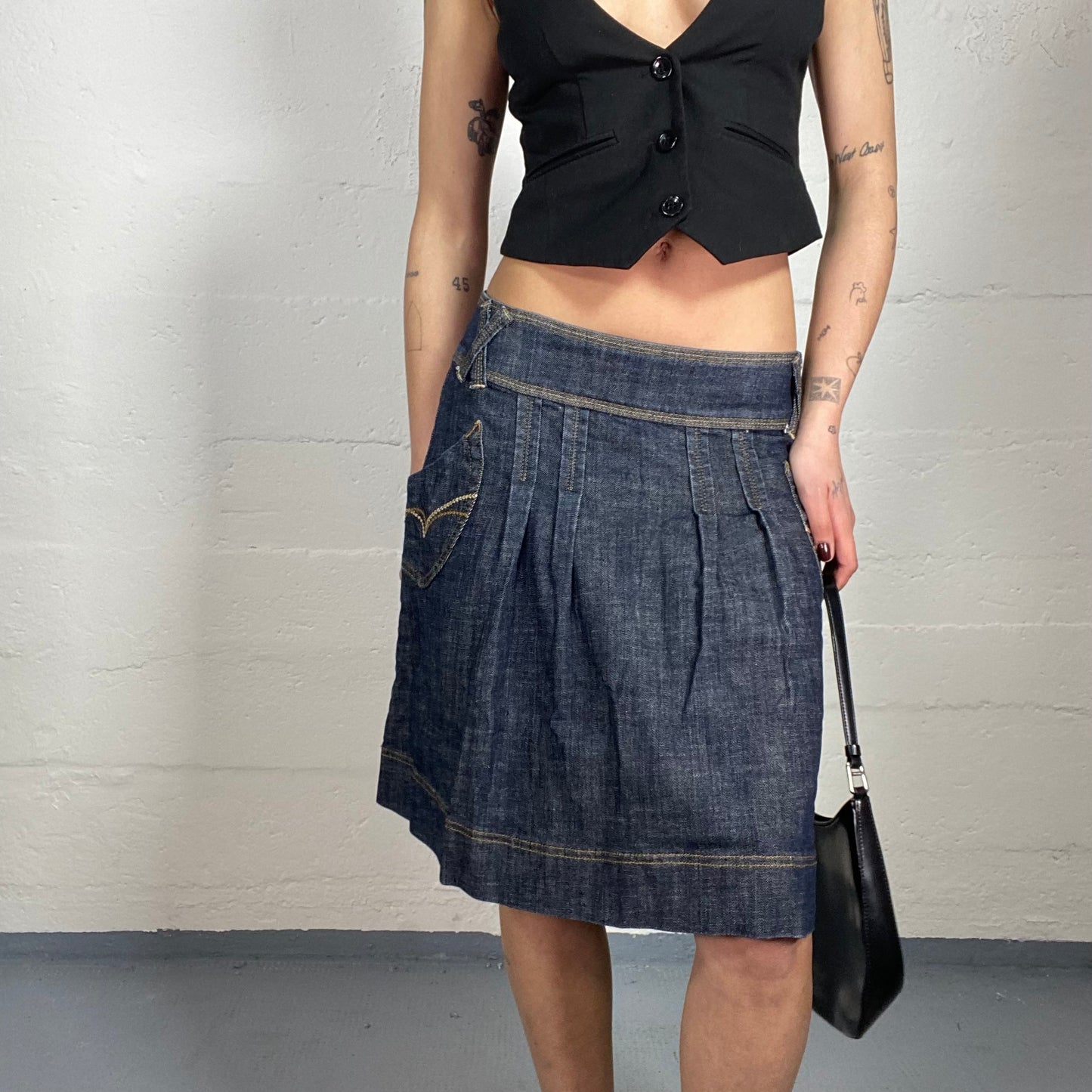 Vintage 90's College Girl Denim Midi Balloon Skirt (S/M)