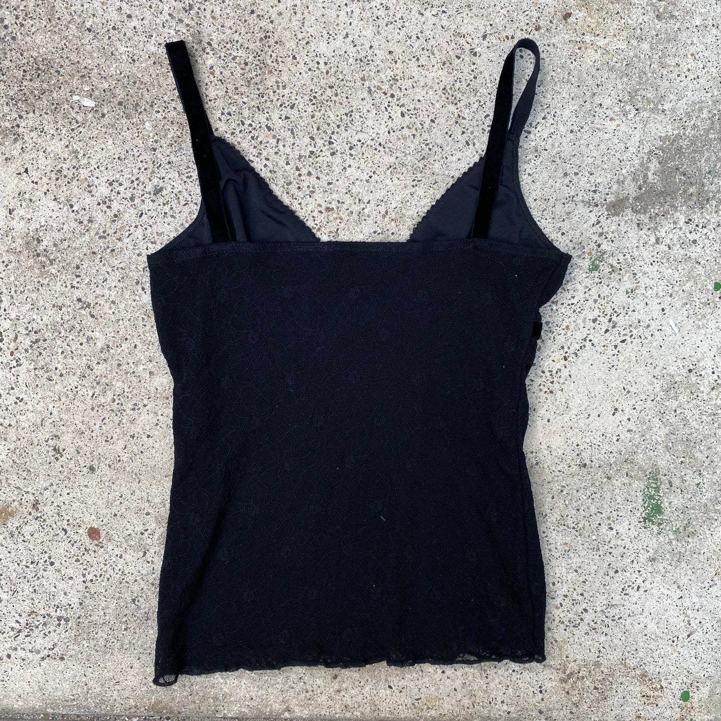 Vintage 2000's Ballet Black Lace Cami Top with Velvet Ribbon Detail (S)