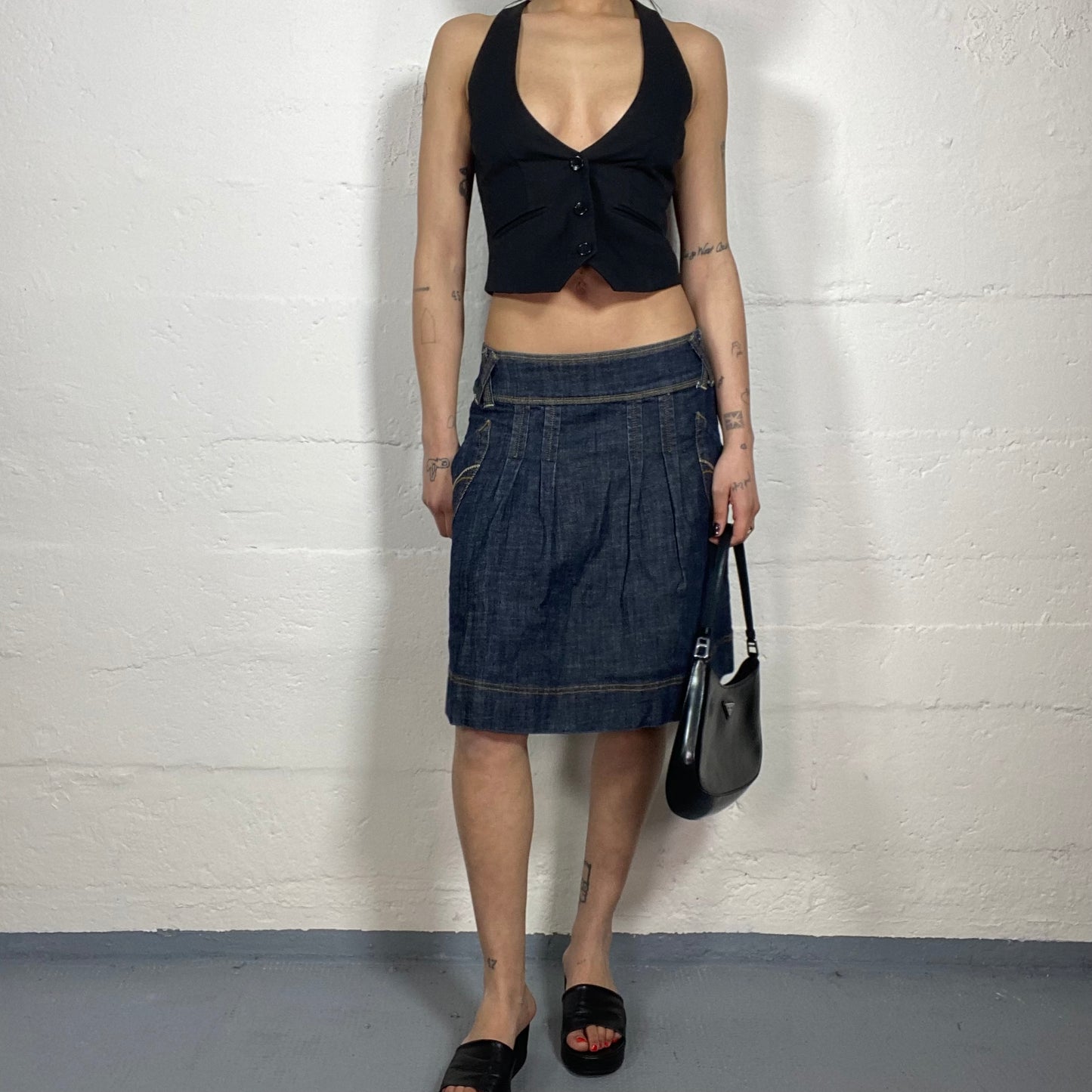 Vintage 90's College Girl Denim Midi Balloon Skirt (S/M)