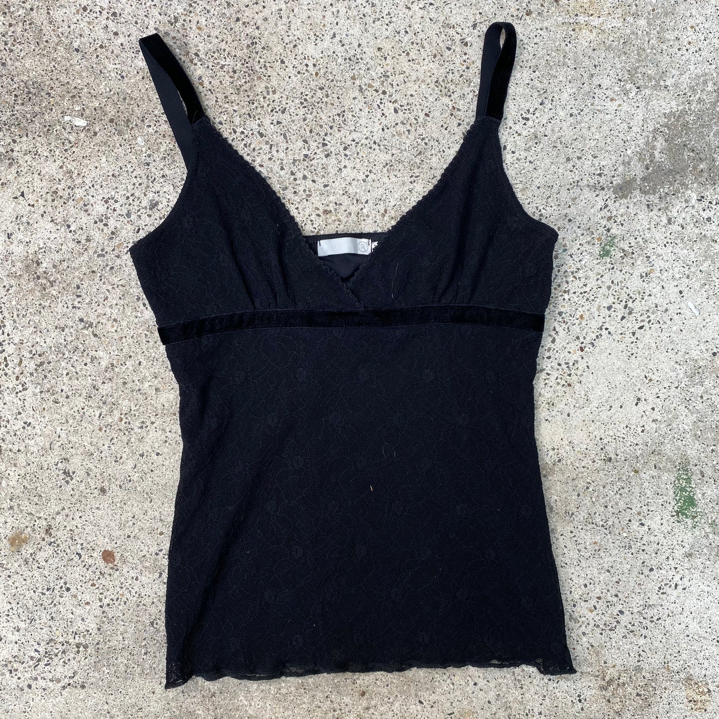 Vintage 2000's Ballet Black Lace Cami Top with Velvet Ribbon Detail (S)