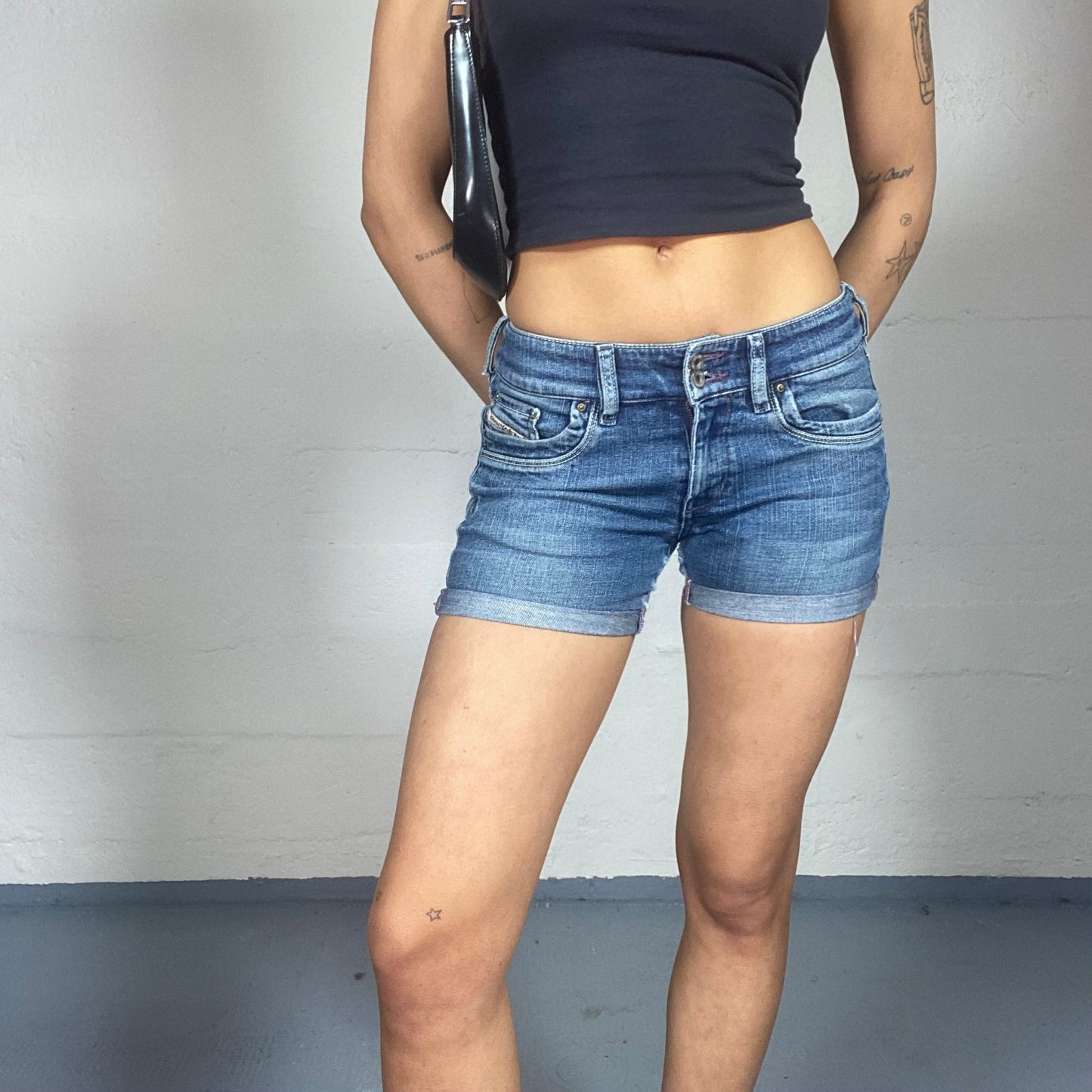 Vintage 2000's Diesel Downtown Girl Dark Denim Low Waist Micro Shorts (S)