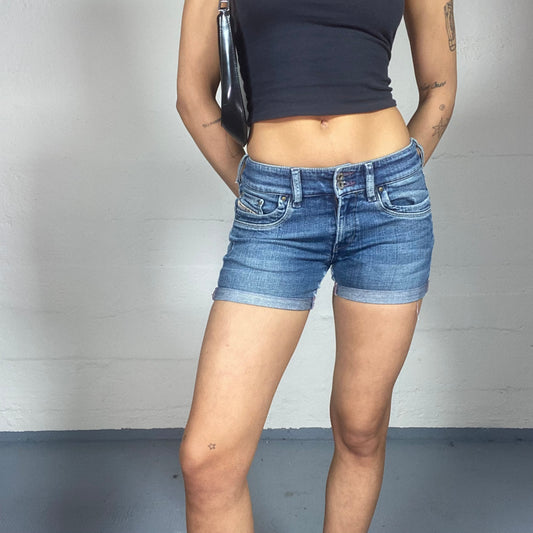 Vintage 2000's Diesel Downtown Girl Dark Denim Low Waist Micro Shorts (S)