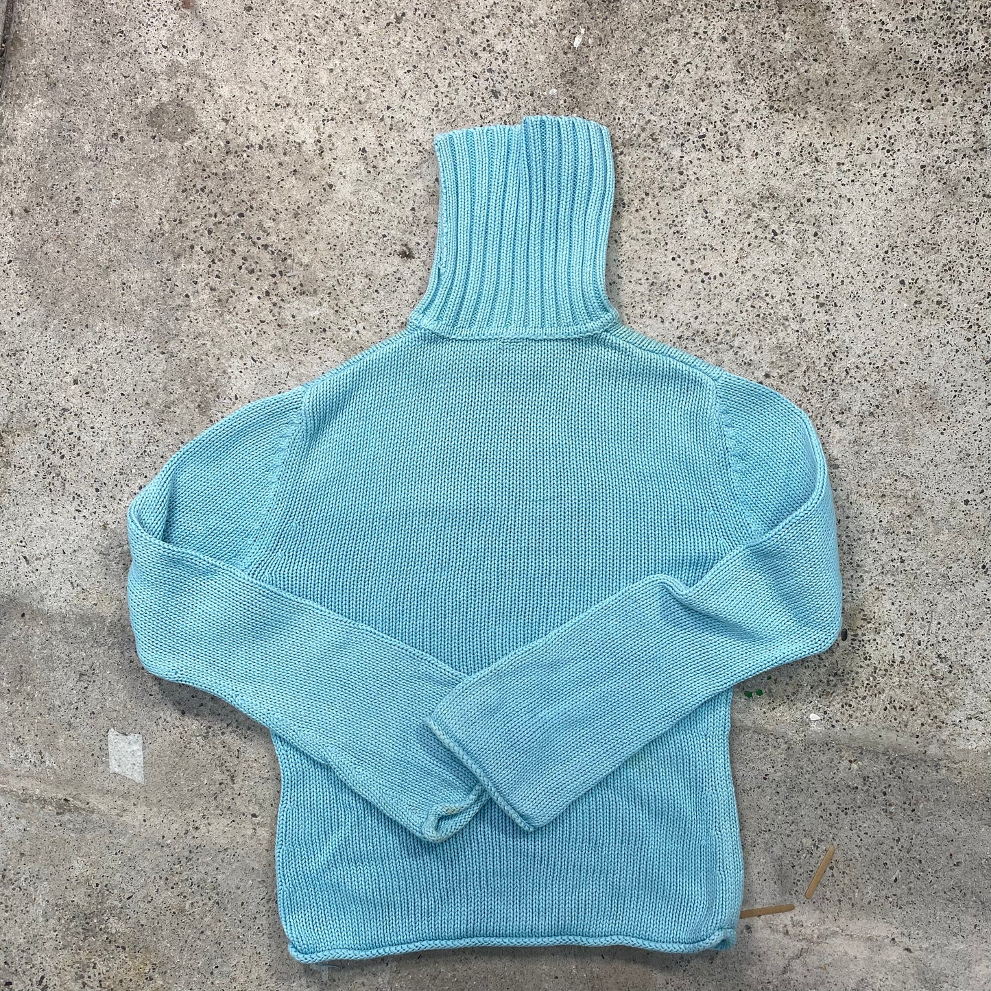 Vintage 90's Esprit Skater Blue Rollneck Jumper with White Logo Detail (M)