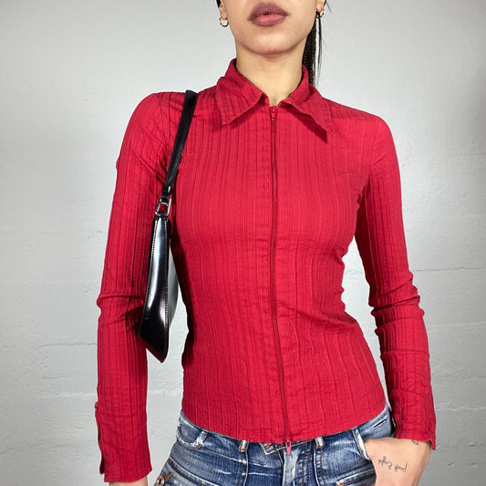 Vintage 2000's Corpcore Red Longsleeve Zip Up Shirt (S)