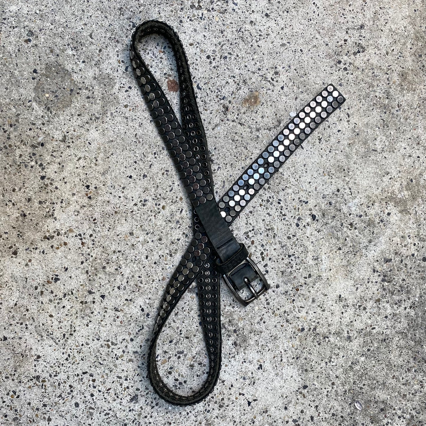 Vintage 2000's Sleaze Black Belt with Silver Studs Detail