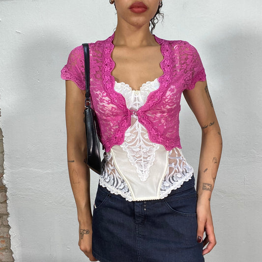 Vintage 2000's Ballet Core Pink Lace Shortsleeve Bolero (S)