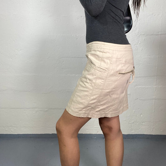 Vintage 2000's Grunge Beige Mini Skirt with Side Zip Up Detail (M)