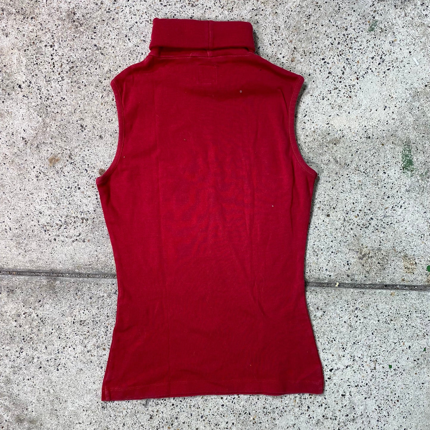 Vintage 2000's Streetstyle Red Turtleneck Tank Top with Rhinestone 'Angel' Print (S)