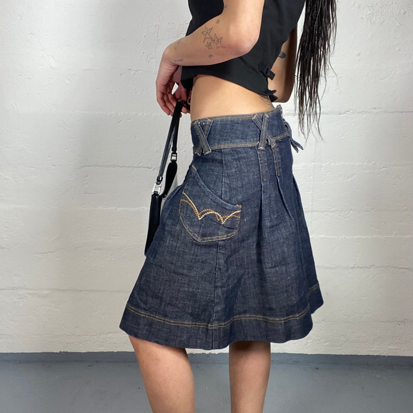 Vintage 90's College Girl Denim Midi Balloon Skirt (S/M)