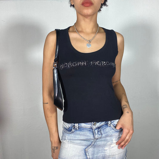 Vintage 2000's Morgan De Toi Black Tank Top with Rhinestone Logo Print (S)