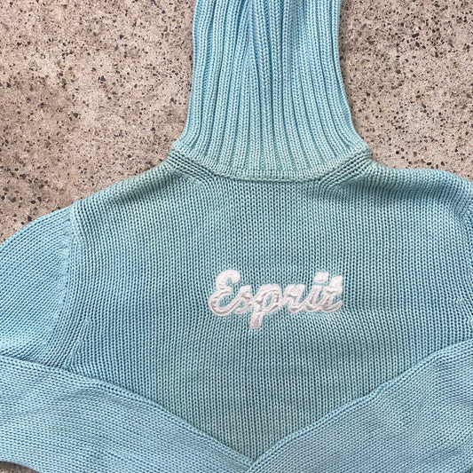 Vintage 90's Esprit Skater Blue Rollneck Jumper with White Logo Detail (M)