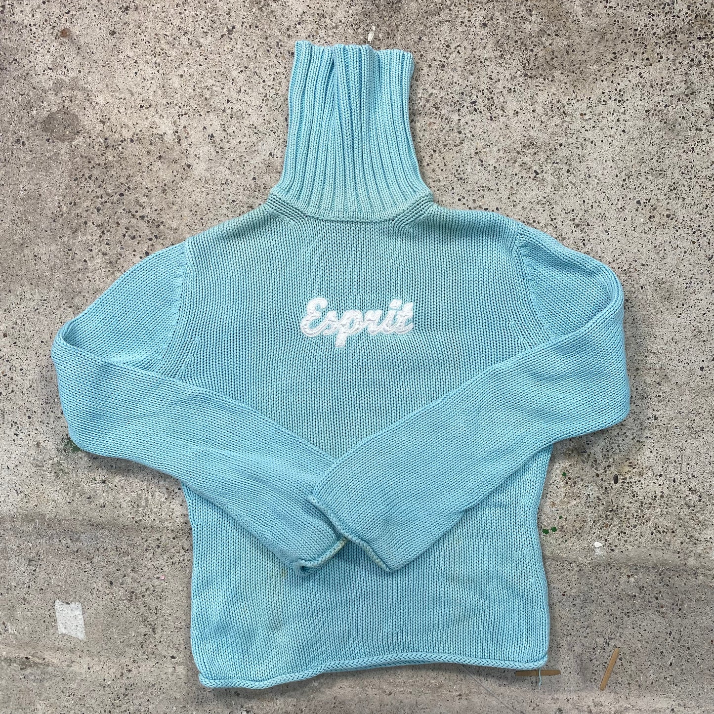 Vintage 90's Esprit Skater Blue Rollneck Jumper with White Logo Detail (M)