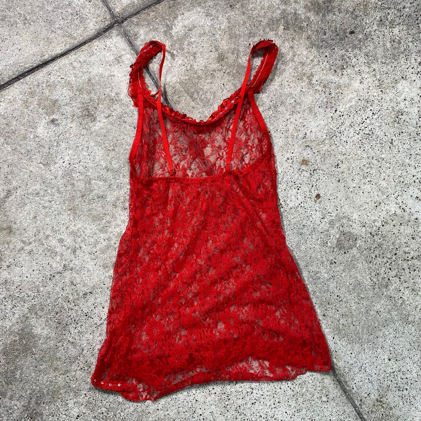 Vintage 2000's Lingerie Red Lace Cami Mini Dress Top (S)