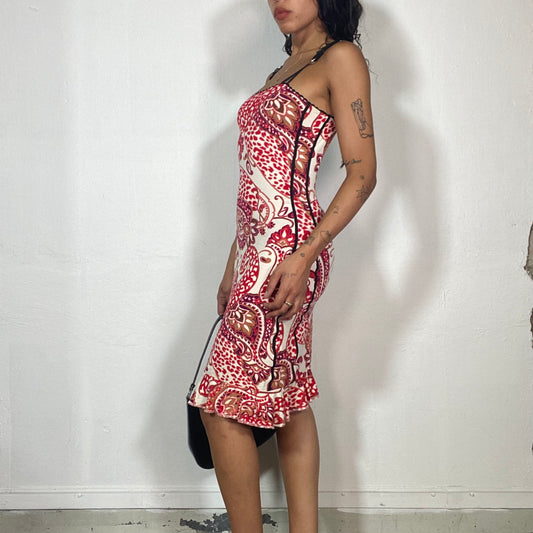 Vintage 2000's Summer Red Bodycon Dress with Paisley Maxi Print (XS/S)